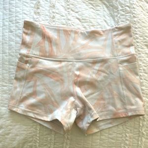Spandex shorts from Athleta. Pink and white print